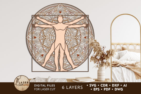The Multilayer Vitruvian Man in Laser Cutting and Wall Decor