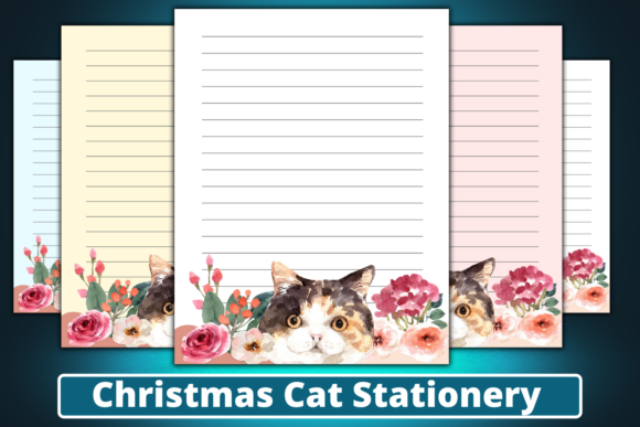 Watercolor Christmas Cat Graphics for Print Templates